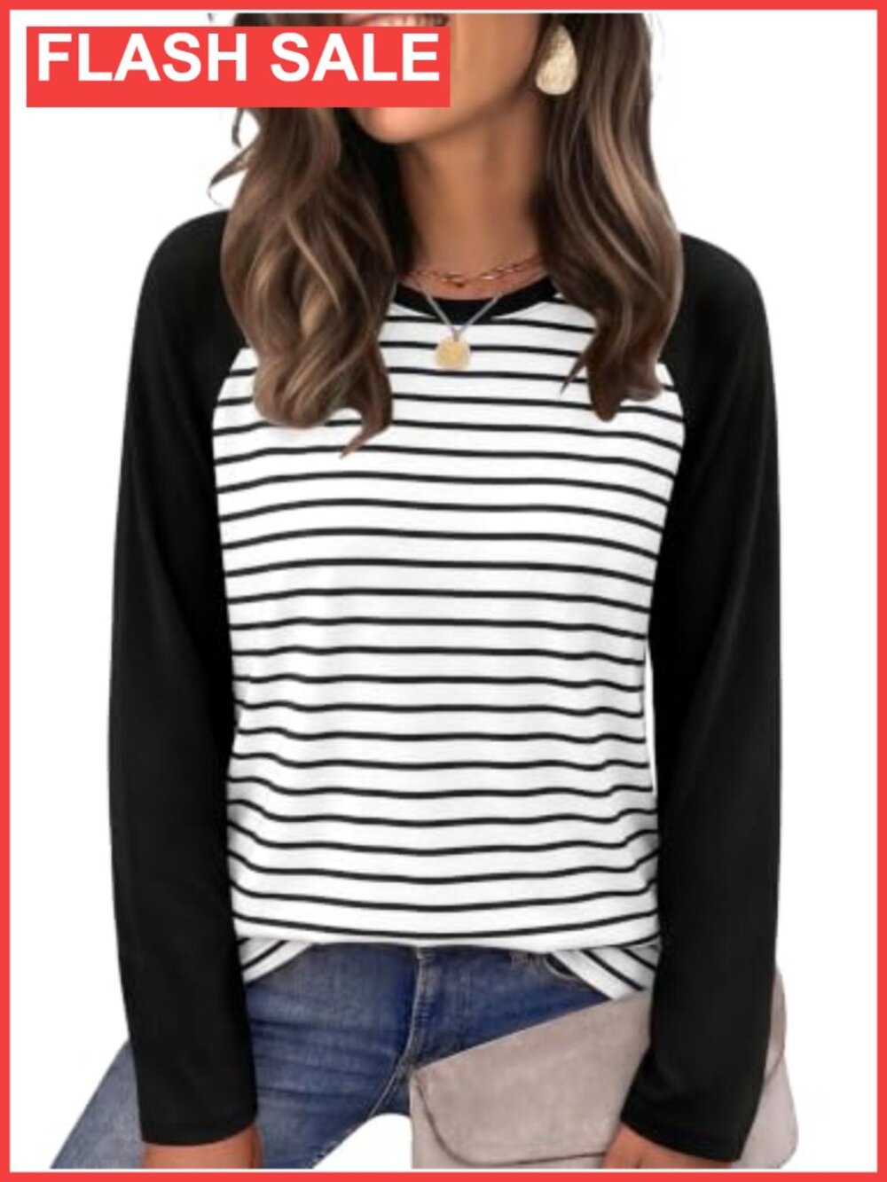Womens Long Sleeve Striped T-Shirt Crewneck Casual Fall Top